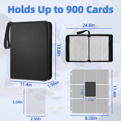 Large 900 Card Binder 9 Pocket Album – Card Binder Pockets for Trading Cards, Photocard, MTG, TCG, Sports Card Storage, Plus Top Loaders for Cards, PU Leather Zipper Cover, 50 Pages & 300 Sleeves