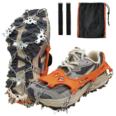 Ice Cleats for Shoes and Boots, 19 Stainless Steel Spikes Crampons, Anti-Slip Snow Shoes Microspikes for Hiking, Climbing Gear, Ice Fishing Gear, Boot Chains for Winter Walking