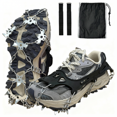 Ice Cleats for Shoes and Boots, 19 Stainless Steel Spikes Crampons, Anti-Slip Snow Shoes Microspikes for Hiking, Climbing Gear, Ice Fishing Gear, Boot Chains for Winter Walking