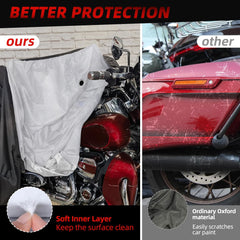 600D Motorcycle Cover, Heavy Duty Waterproof Motorcycle Covers Outdoor Storage with Lock-Holes Compatible with Harley Davidson, Honda, Suzuki, Yamaha
