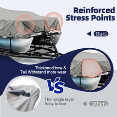 1200D Metal Buckle Heavy Duty Pontoon Boat Cover, Waterproof Elastic Pontoon Boat Cover with Windproof Side Straps