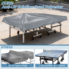 Outdoor Ping Pong Table Cover for 9x5 ft Table, Heavy Duty 600D Waterproof Polyester, UV Fade Resistant, Windproof Buckle Straps, Fits Folding & Flat Tables, Storage Bag, Dark Gray