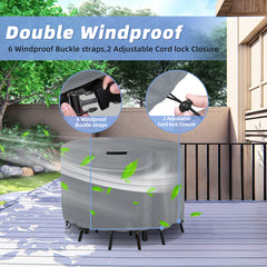 Waterproof Round Patio Table and Chairs Cover, 210T Taffeta Windproof patio furniture covers round, Tear-Resistant patio table covers for outdoor furniture with handle(Gray)
