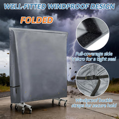 Outdoor Ping Pong Table Cover for 9x5 ft Table, Heavy Duty 600D Waterproof Polyester, UV Fade Resistant, Windproof Buckle Straps, Fits Folding & Flat Tables, Storage Bag, Dark Gray