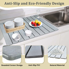 Large Stone Dish Drying Mats For Kitchen Counter, Eenvironmental Diatomaceous Earth Dishes Drying Mat, Collapsible and Fast Water Absorb Pad, 24"L X 16"W, Gray