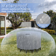 Waterproof Round Patio Table and Chairs Cover, 210T Taffeta Windproof patio furniture covers round, Tear-Resistant patio table covers for outdoor furniture with handle(Gray)