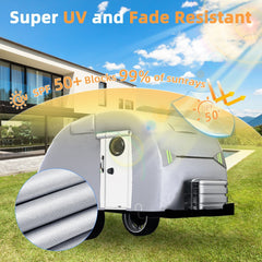 Teardrop Camper Cover Waterproof, Fade and Tear Resistant Travel Trailer Cover, Utility Silver Coated Fabric RV Cover with Metal Buckle, Outdoor Windproof Heavy-Duty Camper Covers