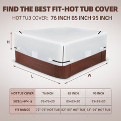 600D Outdoor Waterproof Hot Tub Cover, Silver-Coated Fabric Fade and Tear Resistant Spa Covers for Hot Tub with Webbing Buckle