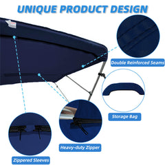 Zenicham 600D 3 Bow Bimini Top For Boat 6 Sizes(without frame)