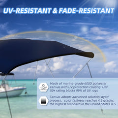 4 Bow Marine Grade Fade and Crack Resistant Bimini Top Replacement Cover, Heavy-Duty Waterproof and UV-proof Sun Shade Boat Canopy, Easy Install Zipper Sleeve Boat Awning/Without Frame, Grey
