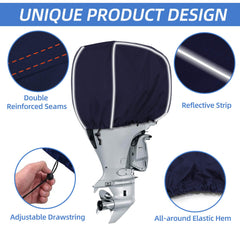 Zenicham 600D Outboard Motor Cover, Waterproof Fade and Crack Resistant Trailerable Boat Motor Covers, Windproof Boat Engined Covers with Adjustable Strap