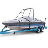 900D Ski & Wakeboard Tower Boat Cover, Waterproof Fade and Tear Resistant Boat Cover, Full Metal Fittings Trailerable Boat Covers Fits V-Hull,Runabout with Ski/Wakeboard Towers