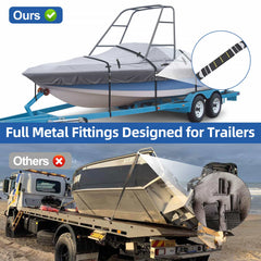 900D Ski & Wakeboard Tower Boat Cover, Waterproof Fade and Tear Resistant Boat Cover, Full Metal Fittings Trailerable Boat Covers Fits V-Hull,Runabout with Ski/Wakeboard Towers