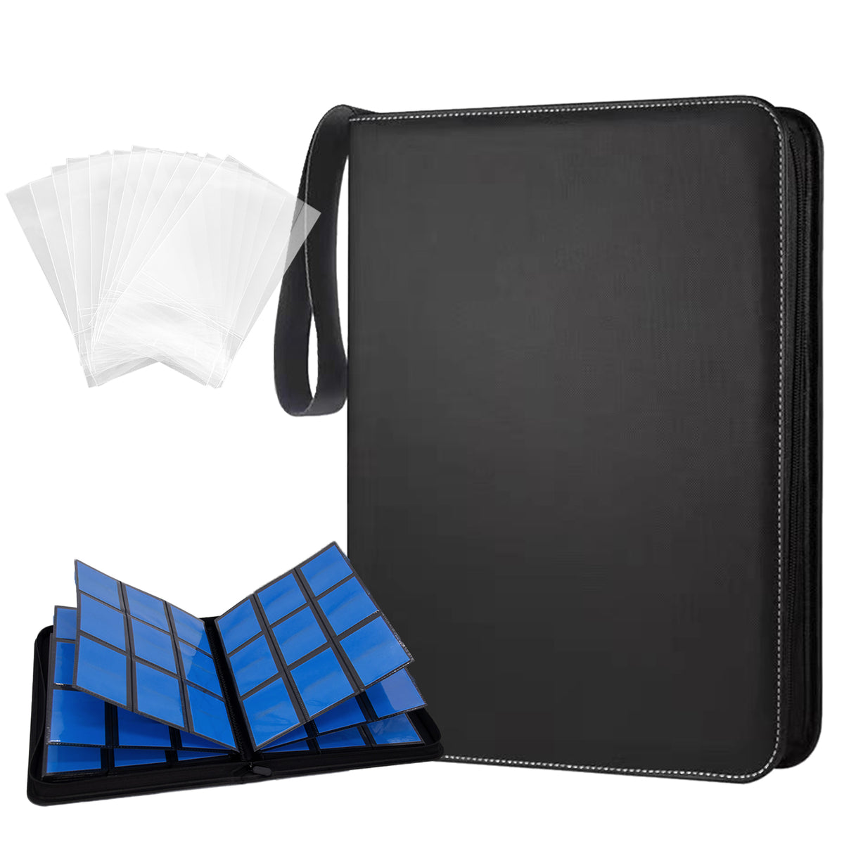 Large 900 Card Binder 9 Pocket Album – Card Binder Pockets for Trading Cards, Photocard, MTG, TCG, Sports Card Storage, Plus Top Loaders for Cards, PU Leather Zipper Cover, 50 Pages & 300 Sleeves