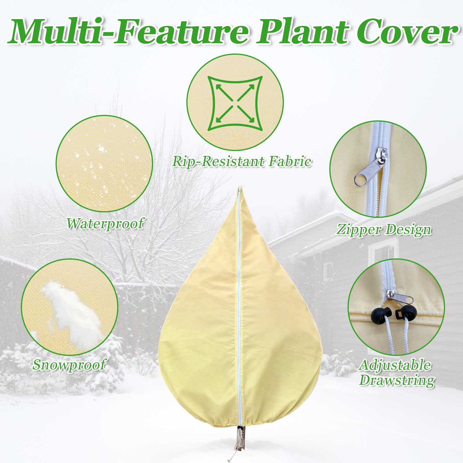 2 Packs Plant Covers Freeze Protection, Heavy-Duty 2.1oz/yd² Frost Covers for Outdoor Plants with Side Zipper & Drawstring Design, 63"x79", Winter Plant Covers for Shrubs and Small Trees