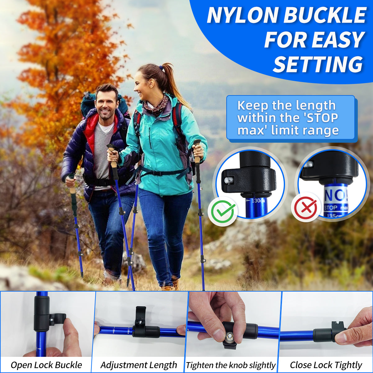 Trekking Poles for Hiking and Walking Collapsible, Lightweight 7075 Hiking Poles, Telescopic Walking Stick Pole for Adult, Children, Seniors, Comfortable Eva Grip, Adjustable Nylon Flip Lock