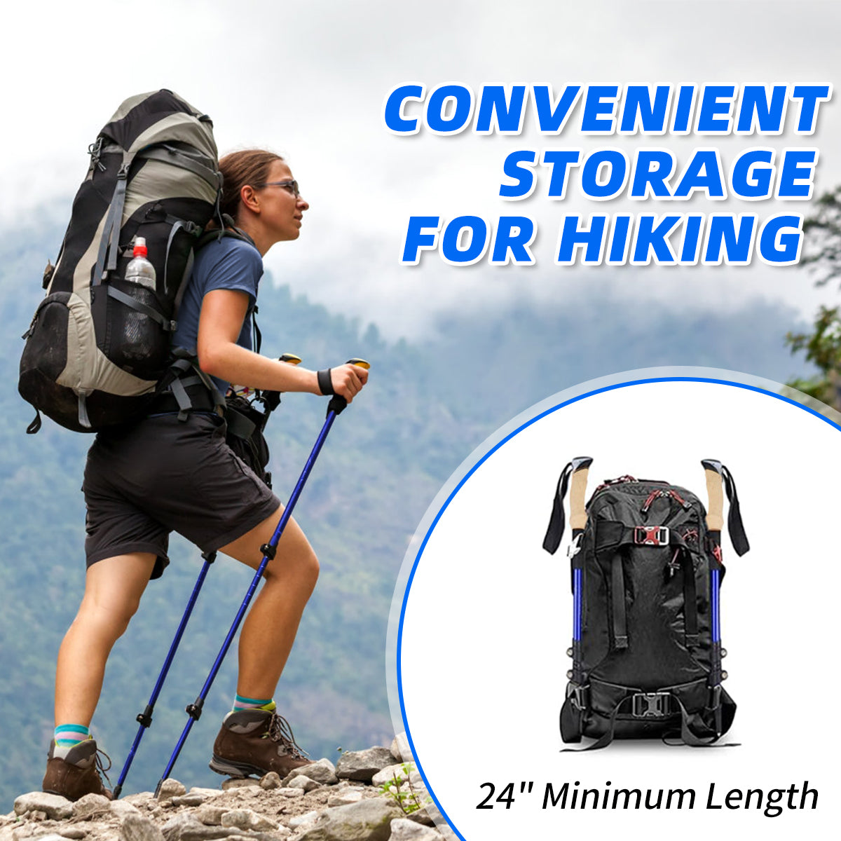 Trekking Poles for Hiking and Walking Collapsible, Lightweight 7075 Hiking Poles, Telescopic Walking Stick Pole for Adult, Children, Seniors, Comfortable Eva Grip, Adjustable Nylon Flip Lock
