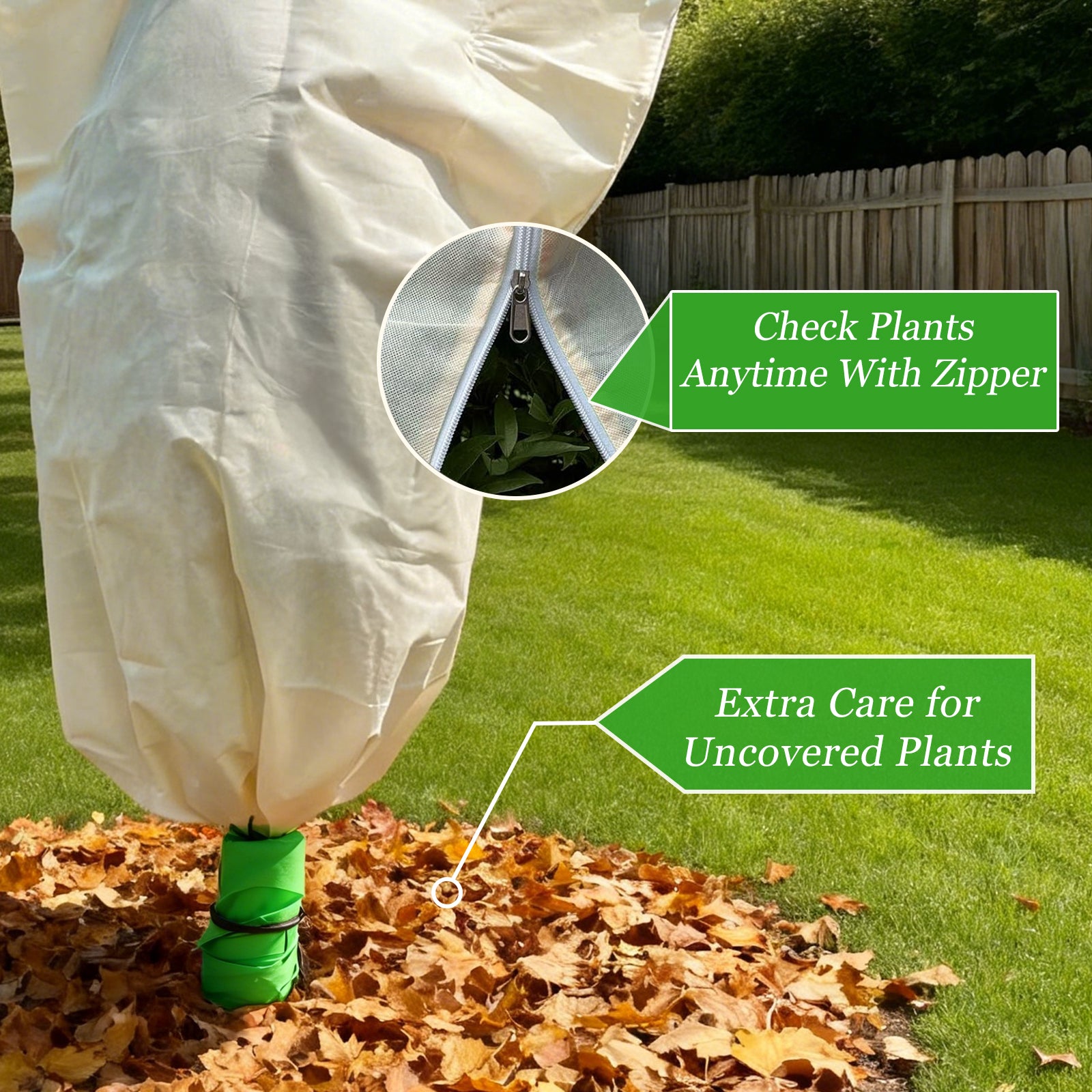 2 Packs Plant Covers Freeze Protection, Heavy-Duty 2.1oz/yd² Frost Covers for Outdoor Plants with Side Zipper & Drawstring Design, 63"x79", Winter Plant Covers for Shrubs and Small Trees