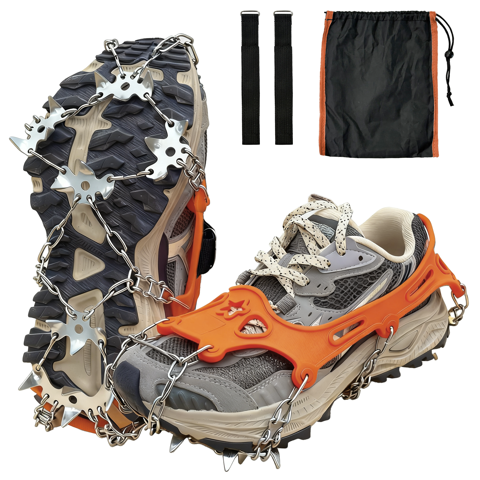 Ice Cleats for Shoes and Boots, 19 Stainless Steel Spikes Crampons, Anti-Slip Snow Shoes Microspikes for Hiking, Climbing Gear, Ice Fishing Gear, Boot Chains for Winter Walking