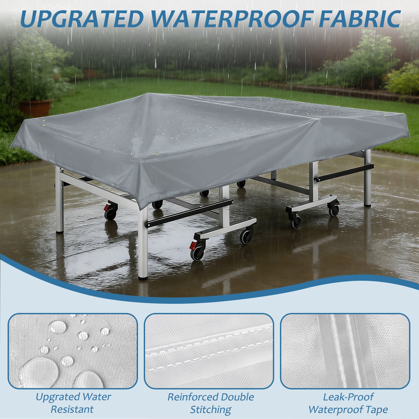 Outdoor Ping Pong Table Cover for 9x5 ft Table, Heavy Duty 600D Waterproof Polyester, UV Fade Resistant, Windproof Buckle Straps, Fits Folding & Flat Tables, Storage Bag, Dark Gray