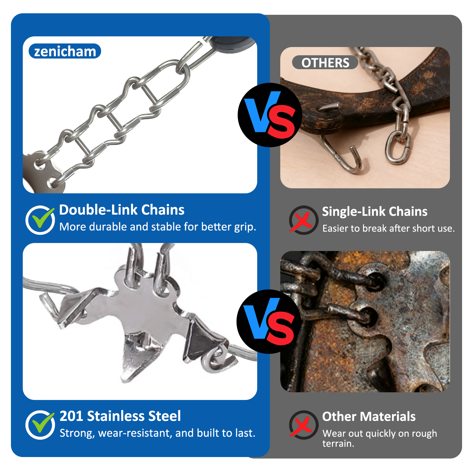 Ice Cleats for Shoes and Boots, 19 Stainless Steel Spikes Crampons, Anti-Slip Snow Shoes Microspikes for Hiking, Climbing Gear, Ice Fishing Gear, Boot Chains for Winter Walking