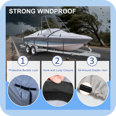 Ski & Wakeboard Tower Boat Cover 17-19ft for Wake Tower, 900D Marine-Grade Heavy Duty Boat Cover with Reinforced Stitching, All-Season  Waterproof Boat Wrap for Winter