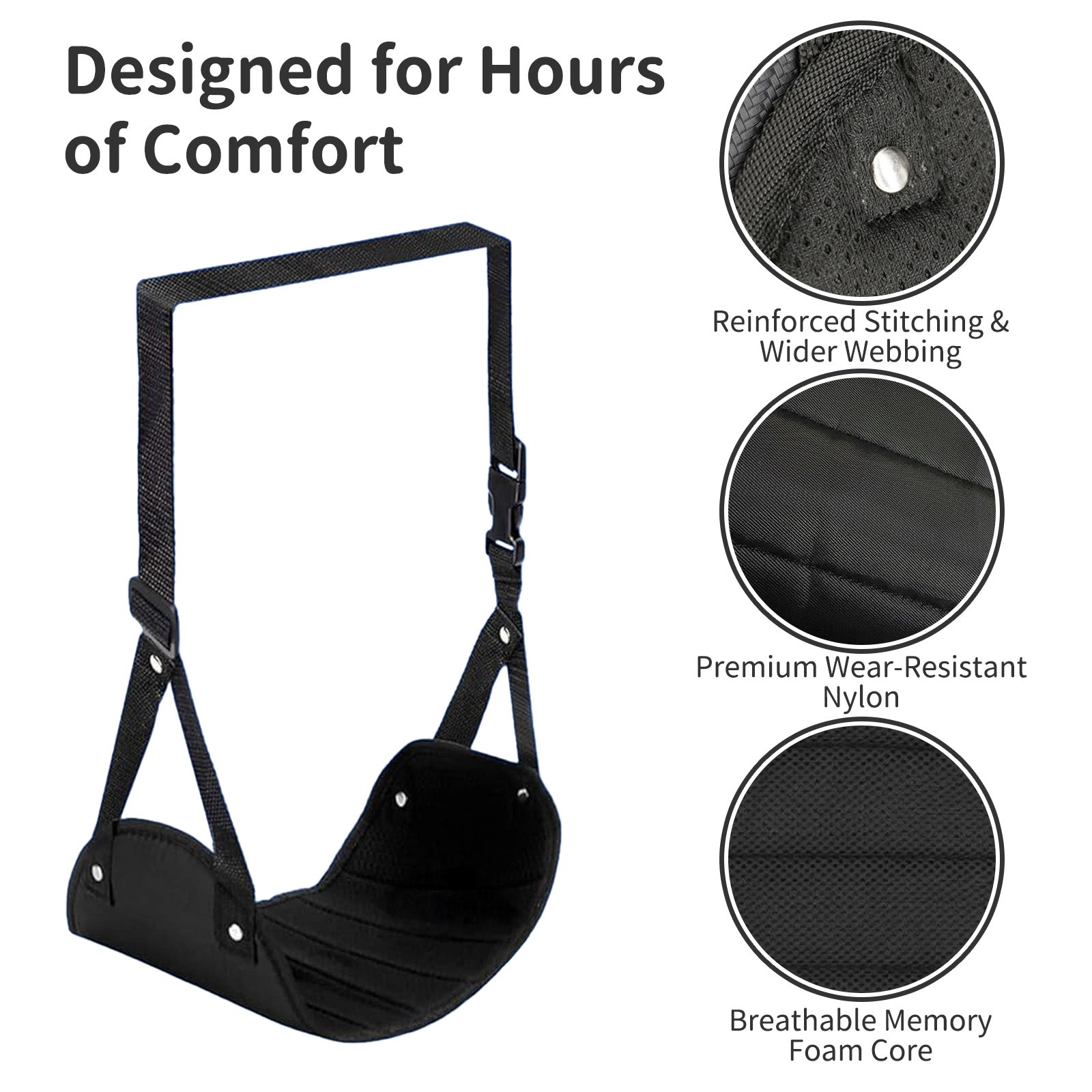 Airplane Foot Rest Hammock for Flight, Adjustable Foot Rest Under Desk, Portable Wide Foot Support for Long Trips & Office, Travel Essentials, Best Airplane Gadgets & Travel Gifts, 1 Pack