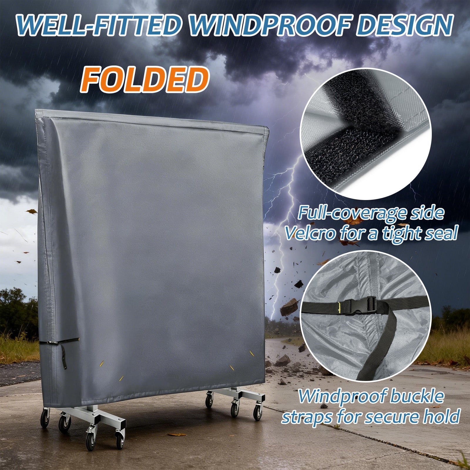 Outdoor Ping Pong Table Cover for 9x5 ft Table, Heavy Duty 600D Waterproof Polyester, UV Fade Resistant, Windproof Buckle Straps, Fits Folding & Flat Tables, Storage Bag, Dark Gray