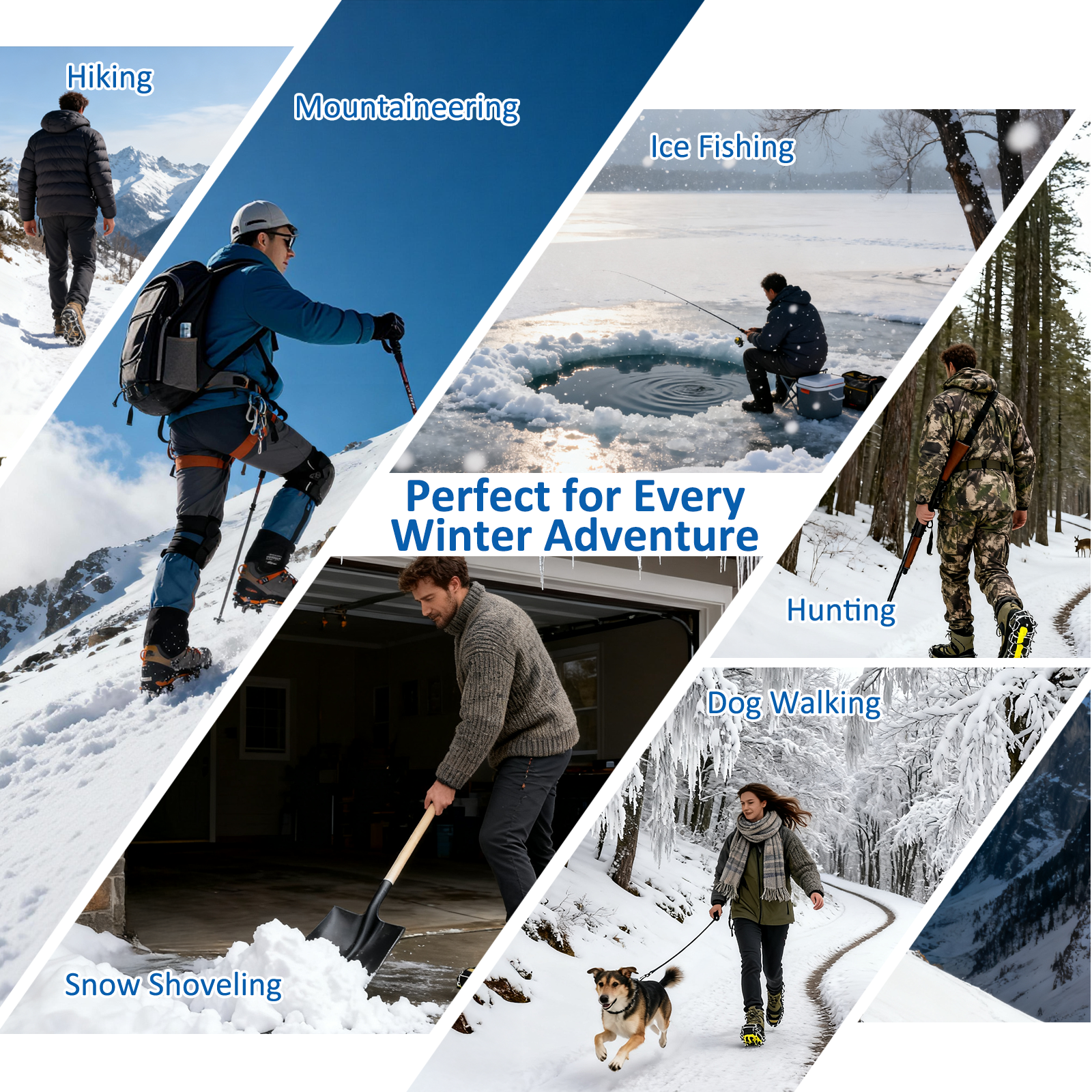 Ice Cleats for Shoes and Boots, 19 Stainless Steel Spikes Crampons, Anti-Slip Snow Shoes Microspikes for Hiking, Climbing Gear, Ice Fishing Gear, Boot Chains for Winter Walking