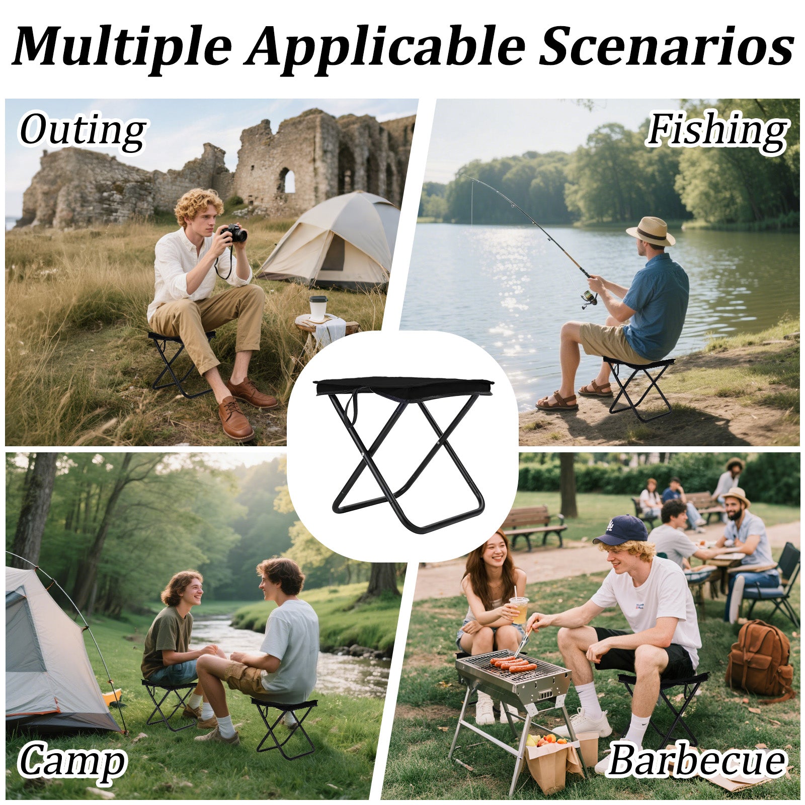 Camping Stool Portable Pocket Handbag Stool, Collapsible Chair Folding Stool for Adults Holds 275lbs, Small Camp Seat for Camping