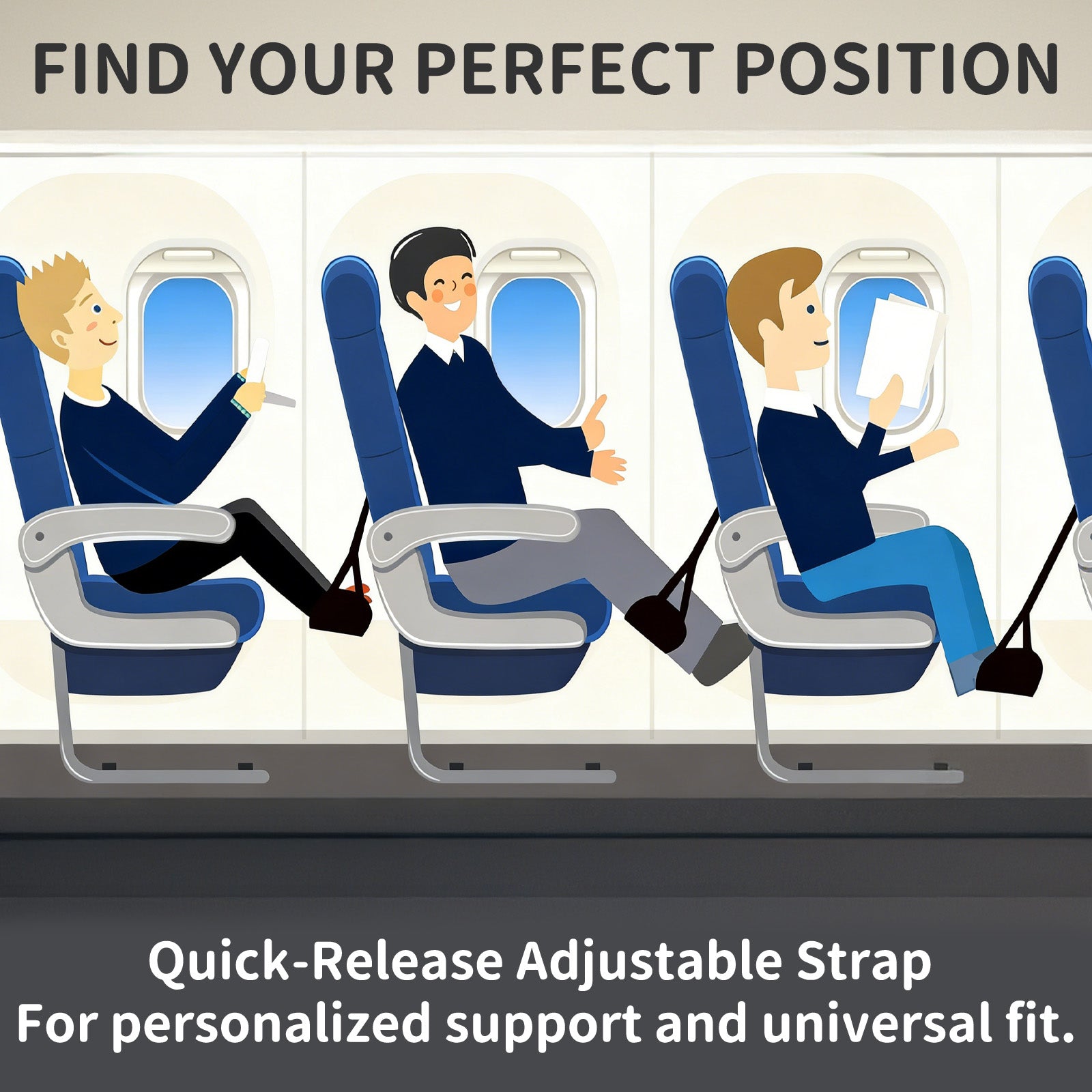 Airplane Foot Rest Hammock for Flight, Adjustable Foot Rest Under Desk, Portable Wide Foot Support for Long Trips & Office, Travel Essentials, Best Airplane Gadgets & Travel Gifts, 1 Pack