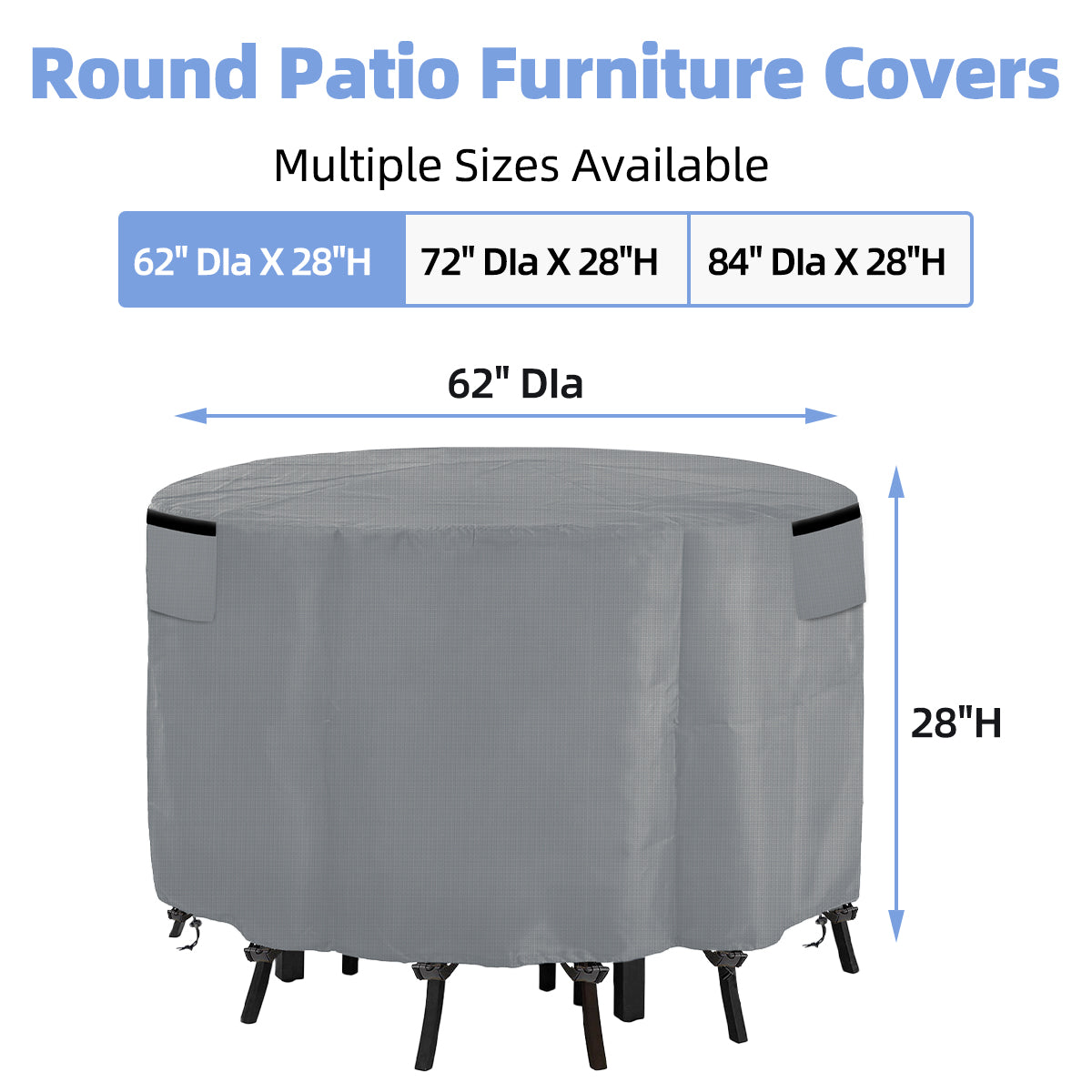 Waterproof Round Patio Table and Chairs Cover, 210T Taffeta Windproof patio furniture covers round, Tear-Resistant patio table covers for outdoor furniture with handle(Gray)