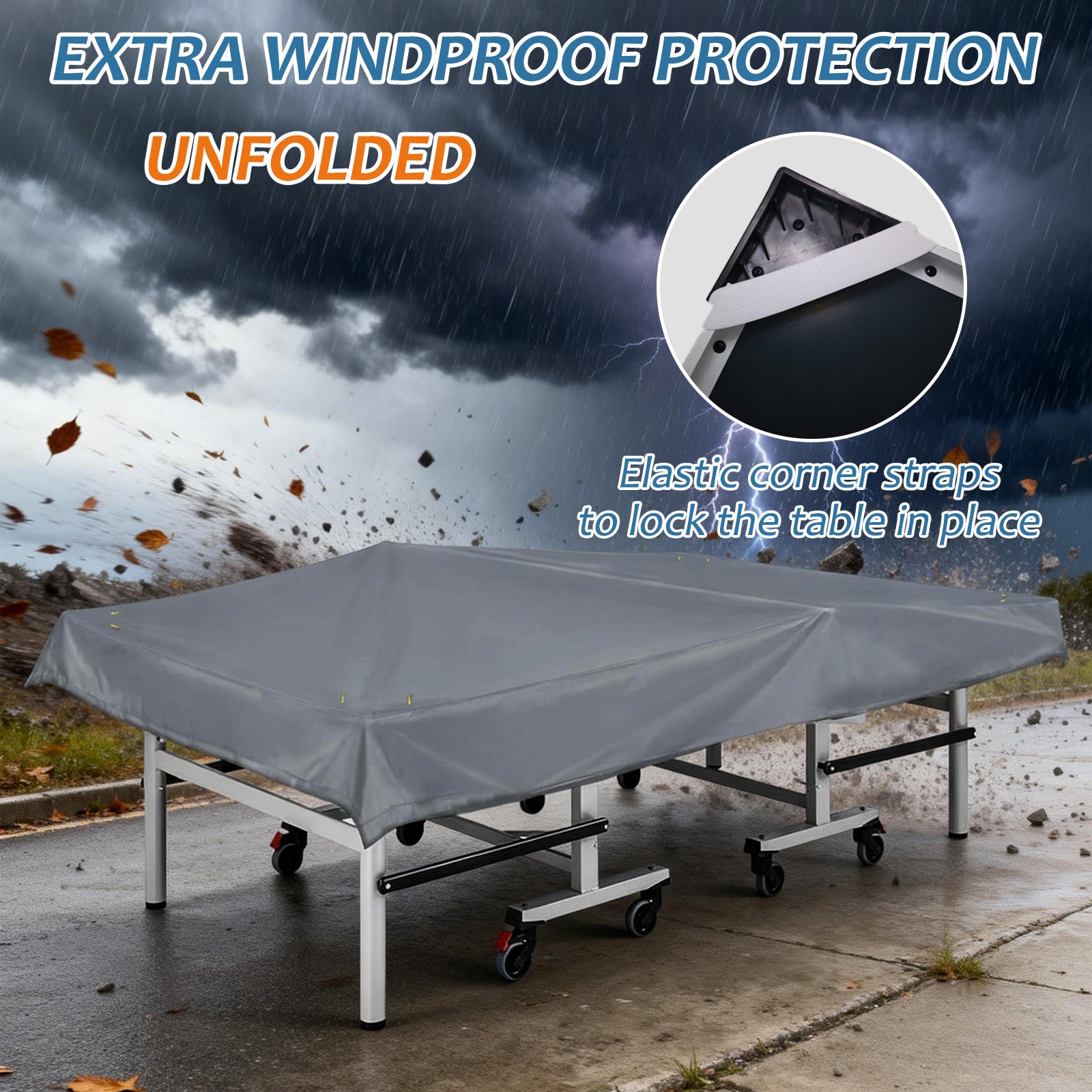 Outdoor Ping Pong Table Cover for 9x5 ft Table, Heavy Duty 600D Waterproof Polyester, UV Fade Resistant, Windproof Buckle Straps, Fits Folding & Flat Tables, Storage Bag, Dark Gray
