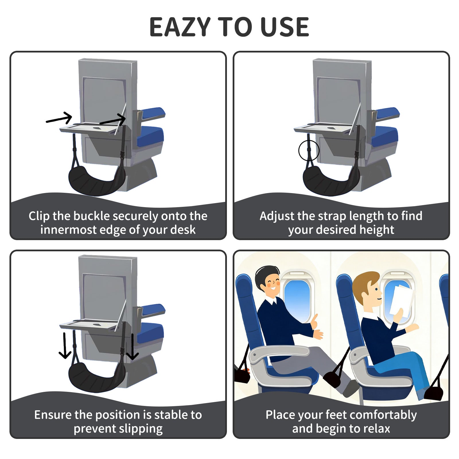 Airplane Foot Rest Hammock for Flight, Adjustable Foot Rest Under Desk, Portable Wide Foot Support for Long Trips & Office, Travel Essentials, Best Airplane Gadgets & Travel Gifts, 1 Pack