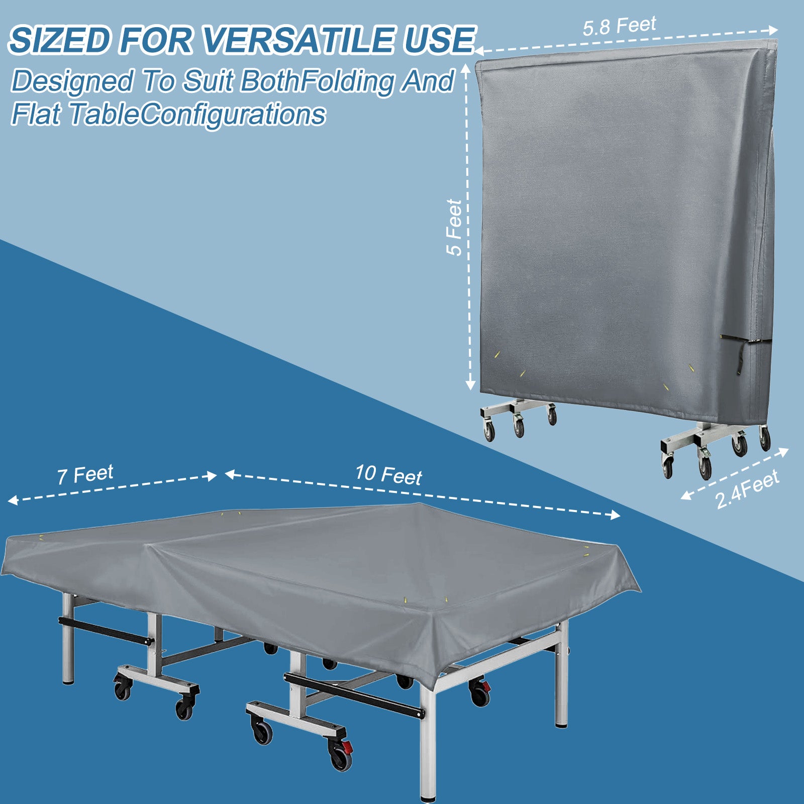 Outdoor Ping Pong Table Cover for 9x5 ft Table, Heavy Duty 600D Waterproof Polyester, UV Fade Resistant, Windproof Buckle Straps, Fits Folding & Flat Tables, Storage Bag, Dark Gray