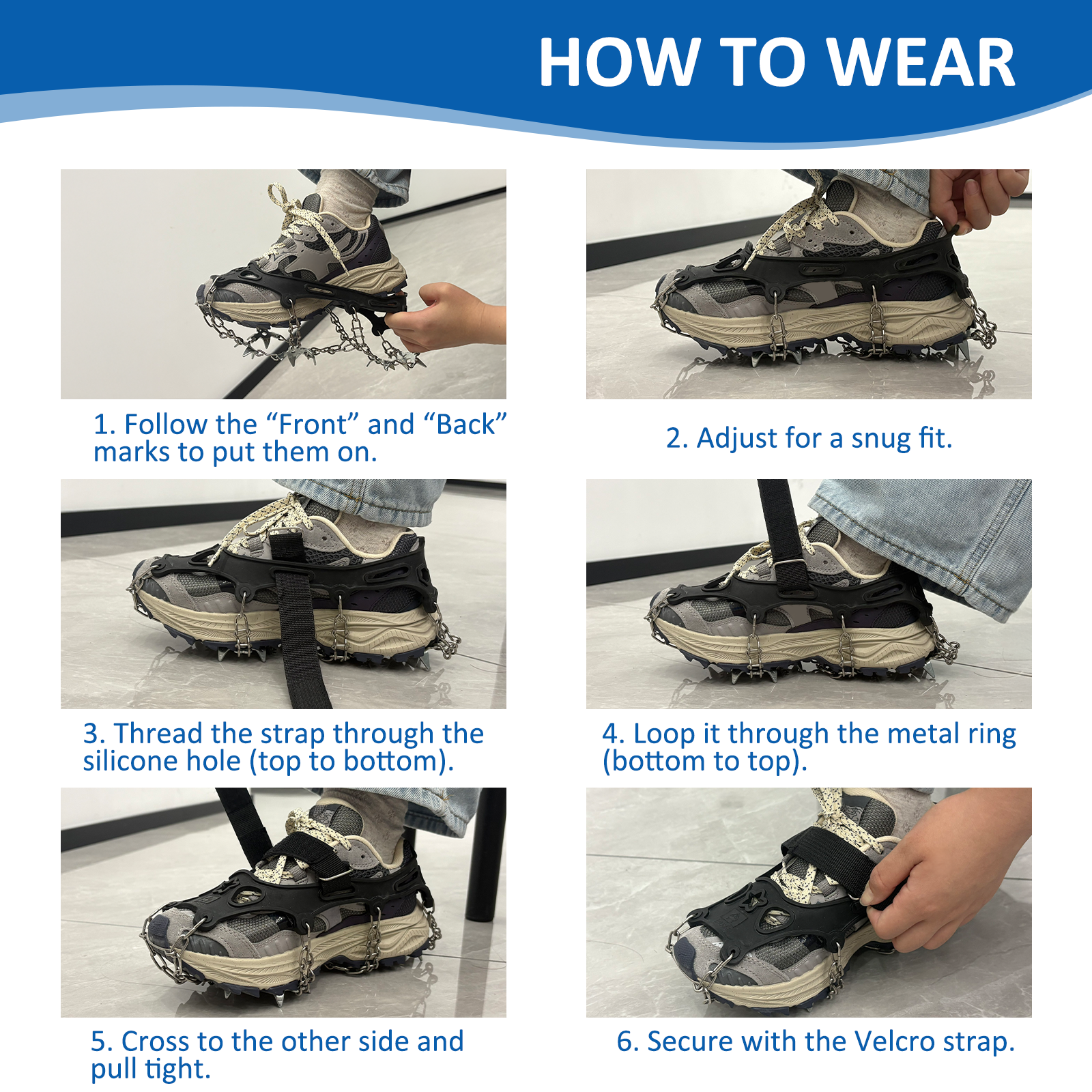 Ice Cleats for Shoes and Boots, 19 Stainless Steel Spikes Crampons, Anti-Slip Snow Shoes Microspikes for Hiking, Climbing Gear, Ice Fishing Gear, Boot Chains for Winter Walking