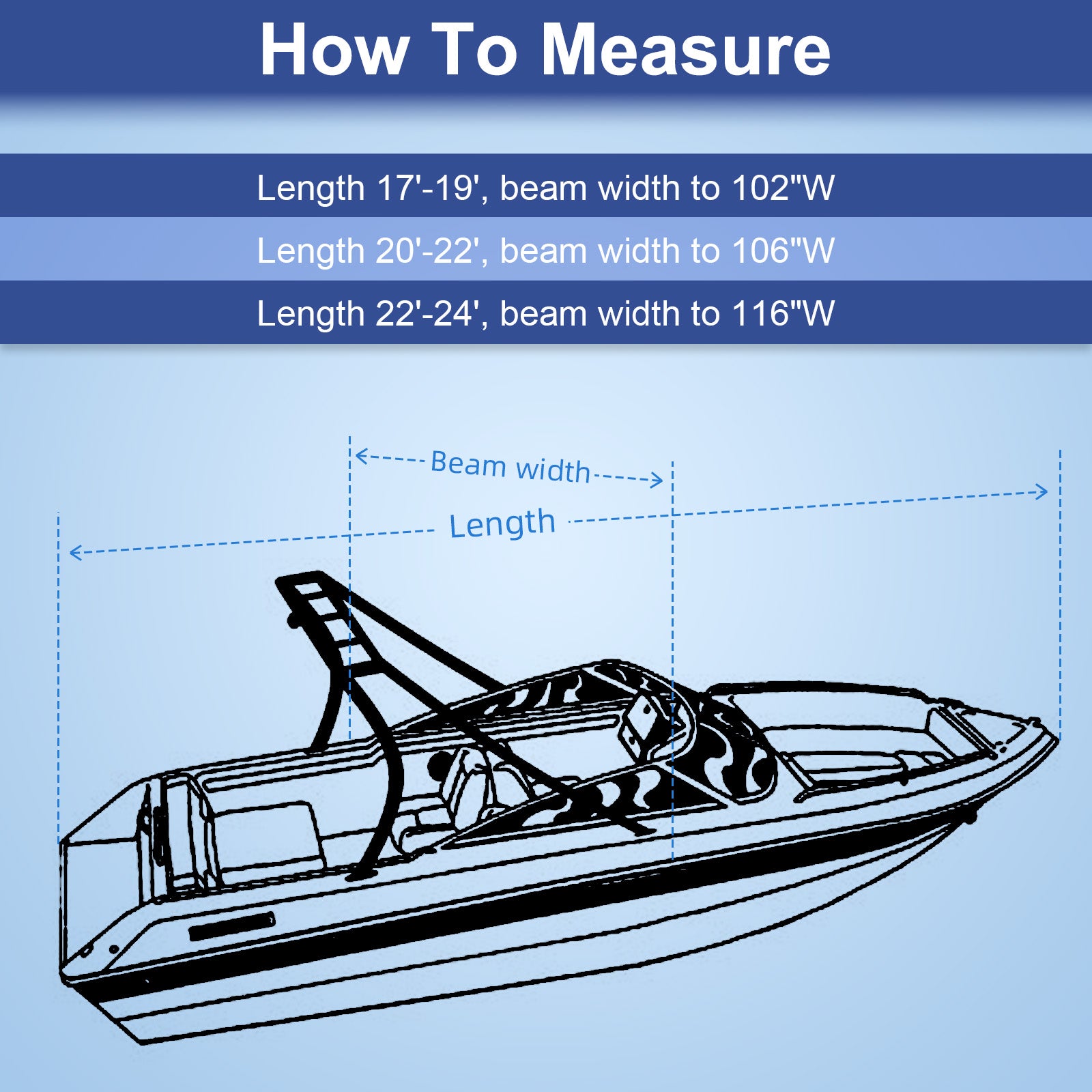 Ski & Wakeboard Tower Boat Cover 17-19ft for Wake Tower, 900D Marine-Grade Heavy Duty Boat Cover with Reinforced Stitching, All-Season  Waterproof Boat Wrap for Winter