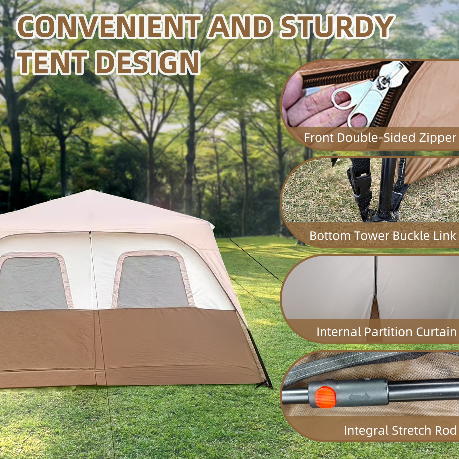 pre tent 8 Person Instant Cabin Tents, Large Waterproof Tents for Camping, Family Tent Include Pre Installed Pole for Easy Installation, Storage Bag, Rainfly,
