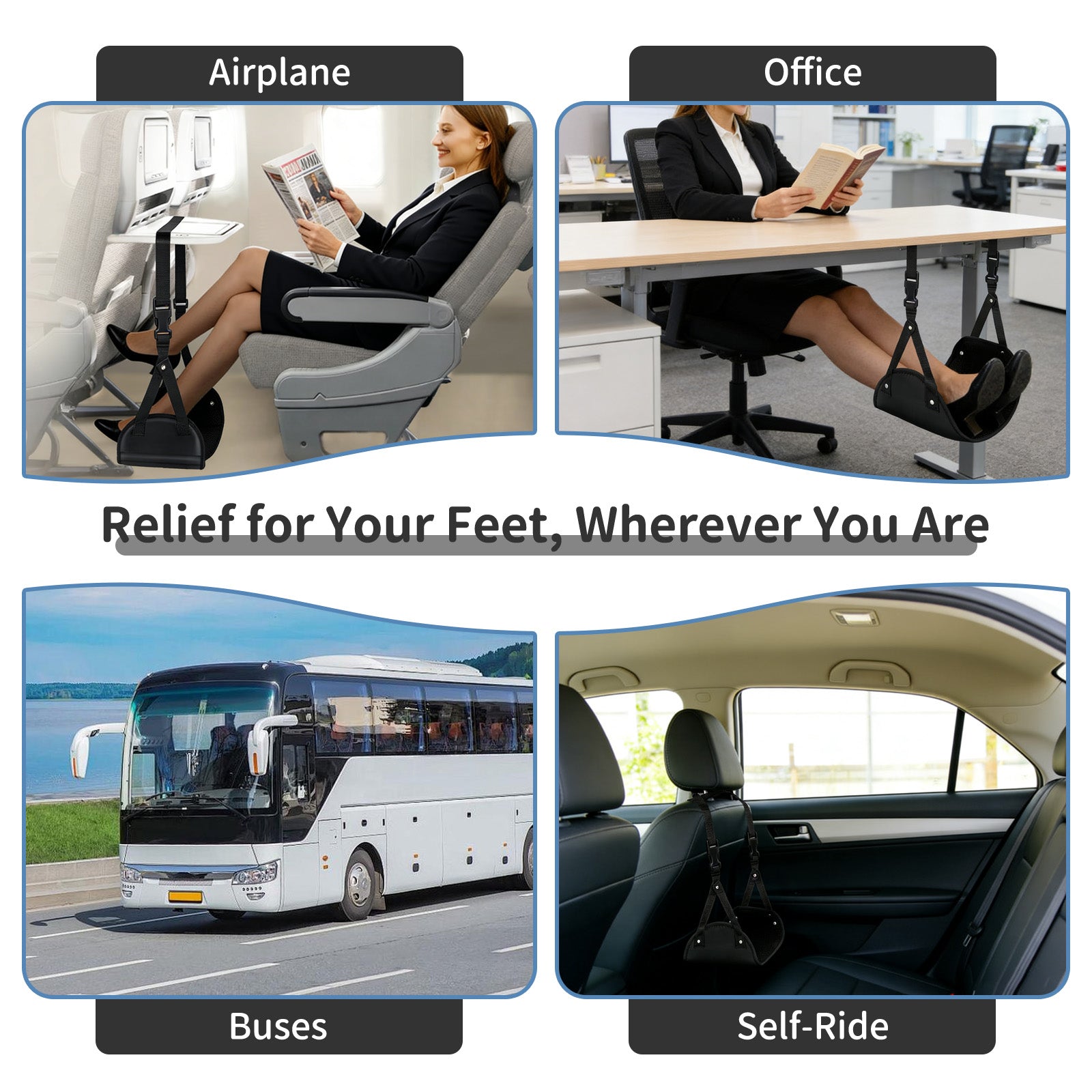 Airplane Foot Rest Hammock for Flight, Adjustable Foot Rest Under Desk, Portable Wide Foot Support for Long Trips & Office, Travel Essentials, Best Airplane Gadgets & Travel Gifts, 1 Pack