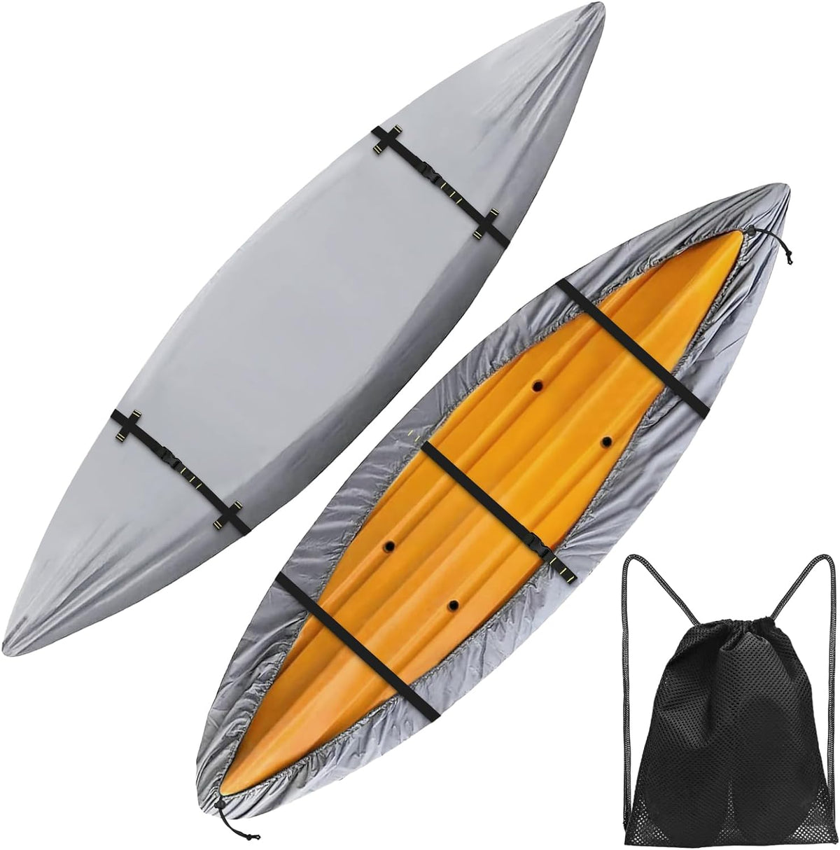 600D Kayak Cover,Heavy Duty Tear Resistant Canoe Cover, Waterproof & UV-Proof Trailerable Kayak Covers for Outdoor and Indoor Storage