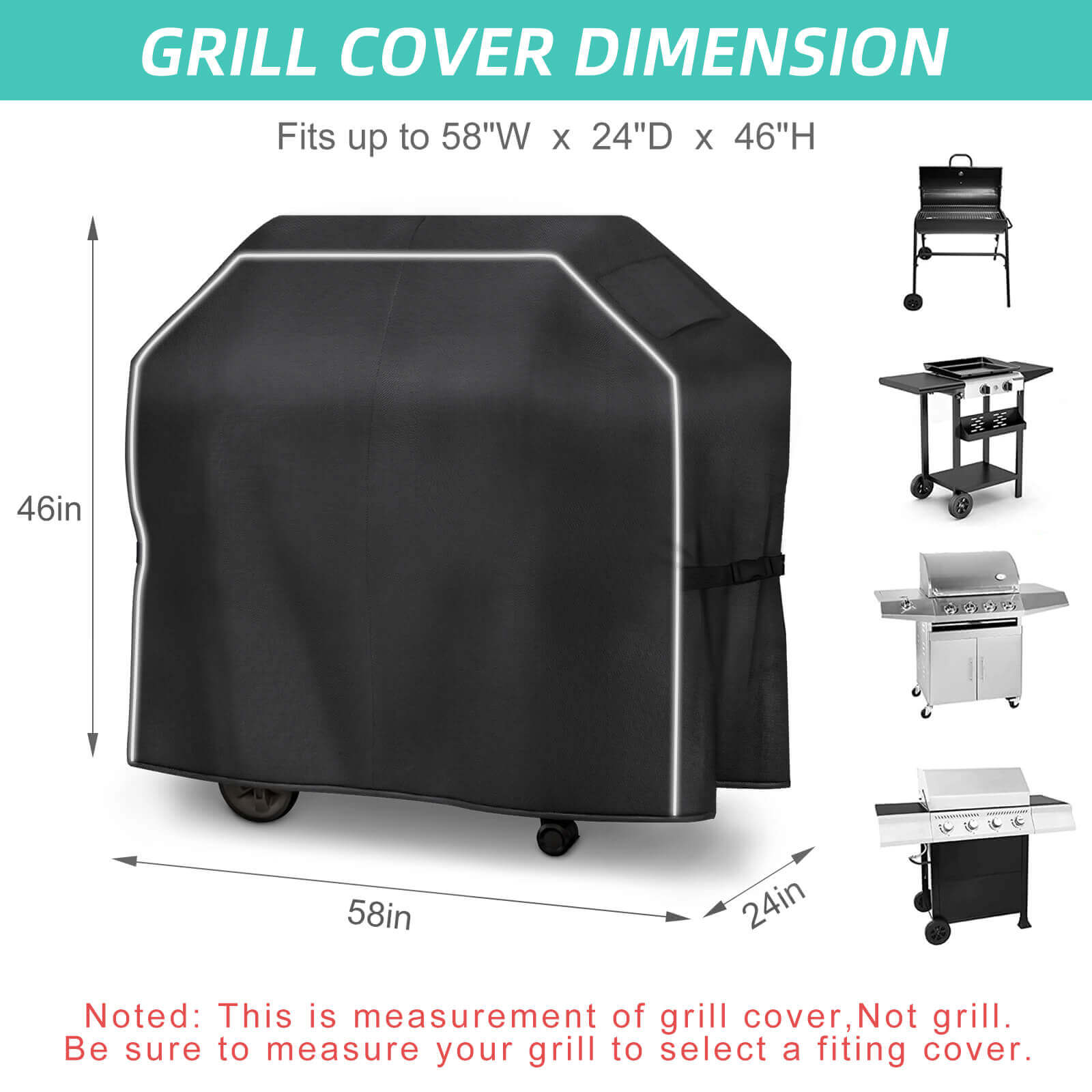 Zenicham 58 Inch 600D Heavy Duty BBQ Grill Cover