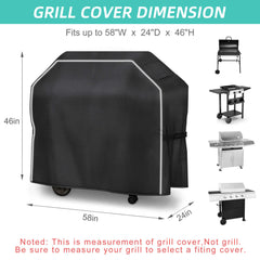 Zenicham 58 Inch 600D Heavy Duty Grill Cover, Outdoor BBQ Grill Cover with Reflective Strips, Waterproof & Windproof Barbecue Cover for Nexgrill, Brinkmann, Char-Broil ect