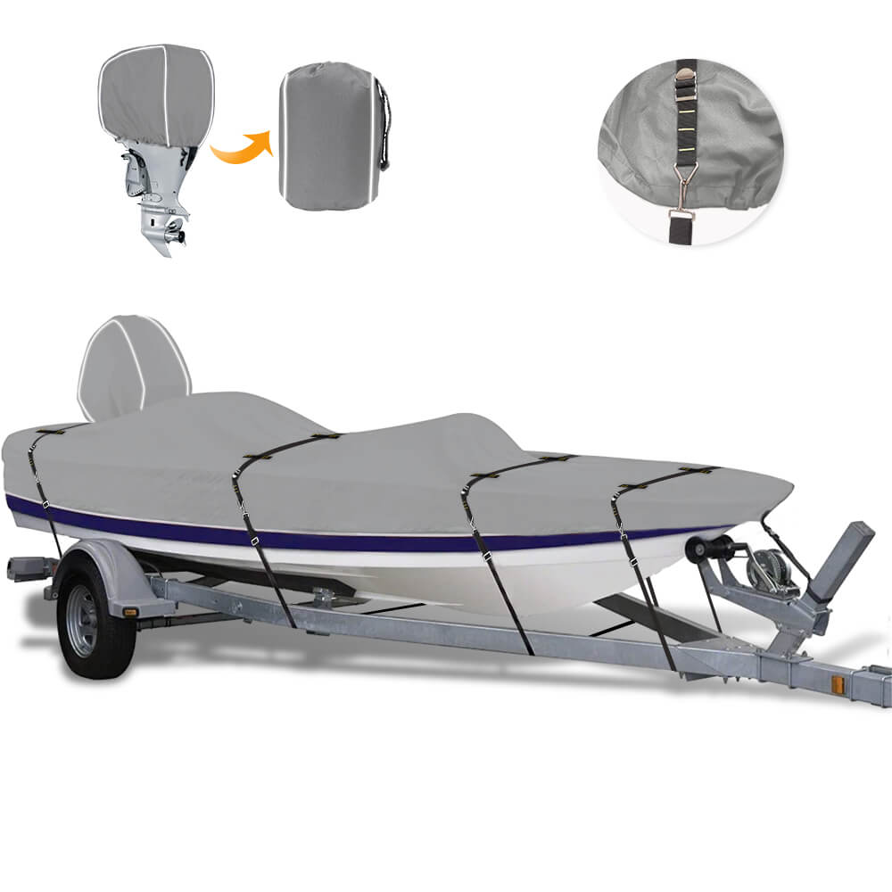 900D Bass Boat Cover - Trailerable Bass Tracker Boat Cover, Waterproof Bass Tracker Cover with Motor Cover Fits Bass Boat, V-Hull Tri-Hull Boat