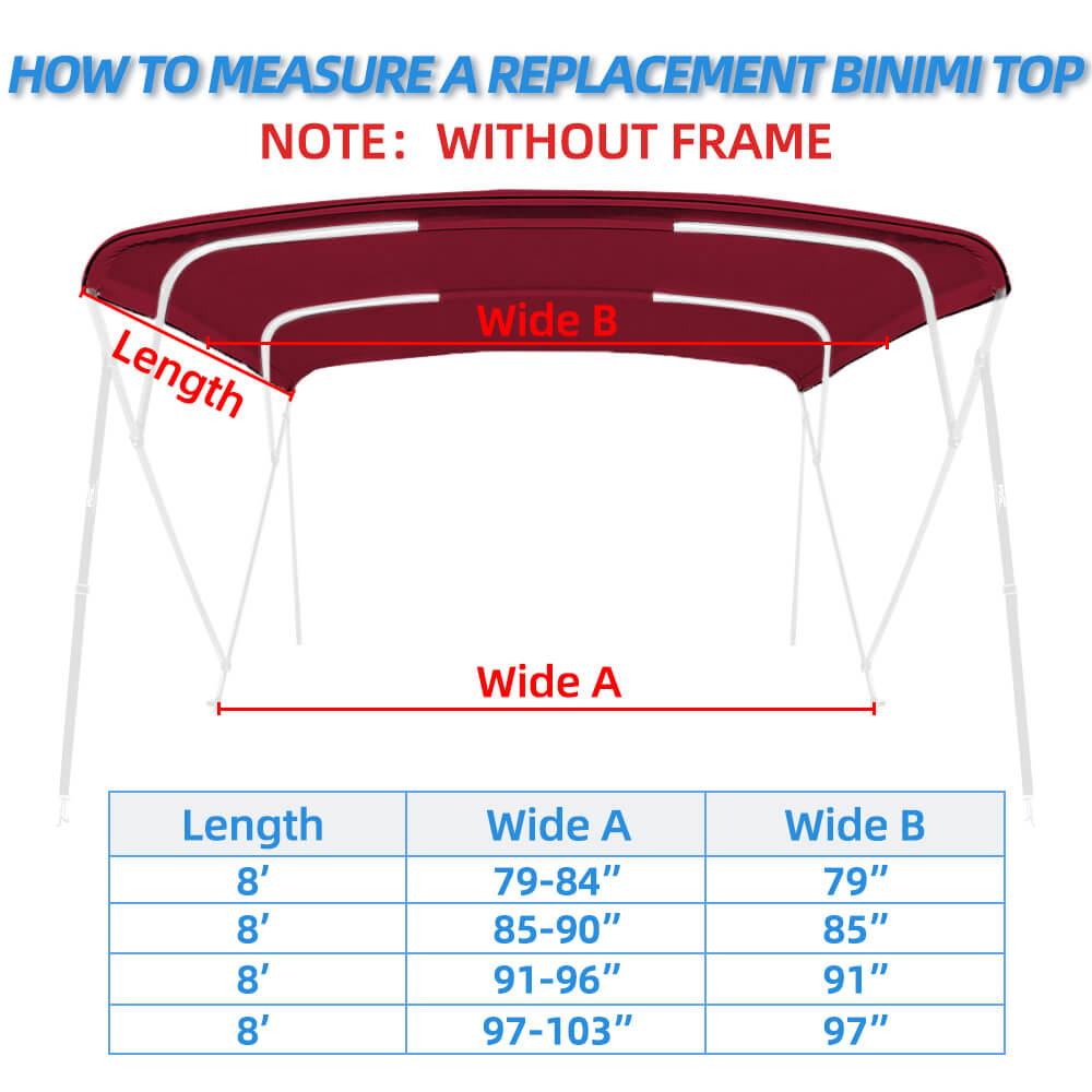 Zenicham 600D 4 Bow Bimini Top For Boat 8 Sizes(without frame)