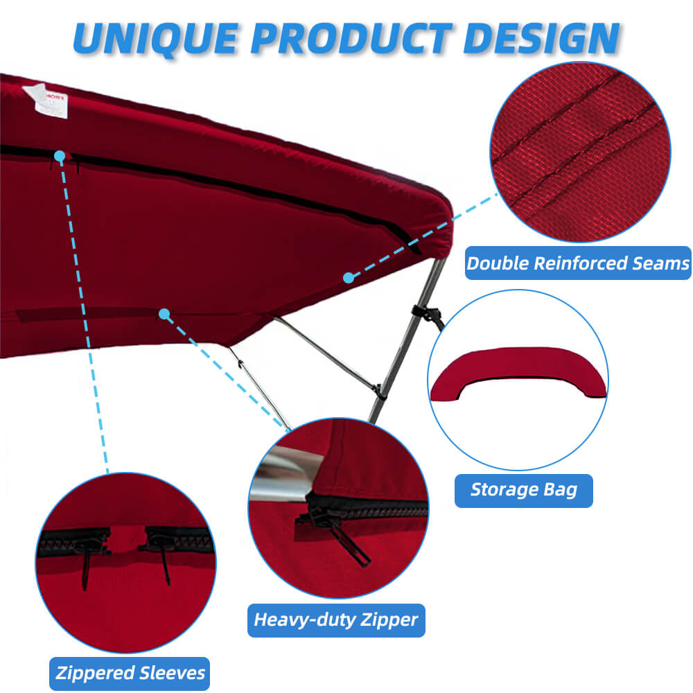 Zenicham 600D 4 Bow Bimini Top For Boat 8 Sizes(without frame)