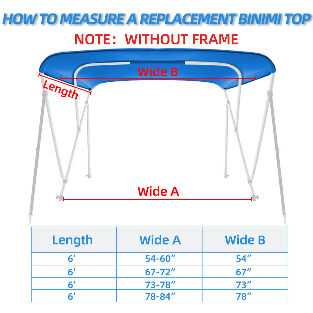 Zenicham 600D 3 Bow  Bimini Top For Boat 6 Sizes(without frame)