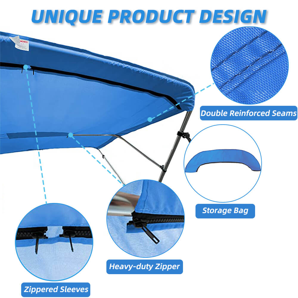 Zenicham 600D 4 Bow Bimini Top For Boat 8 Sizes(without frame)