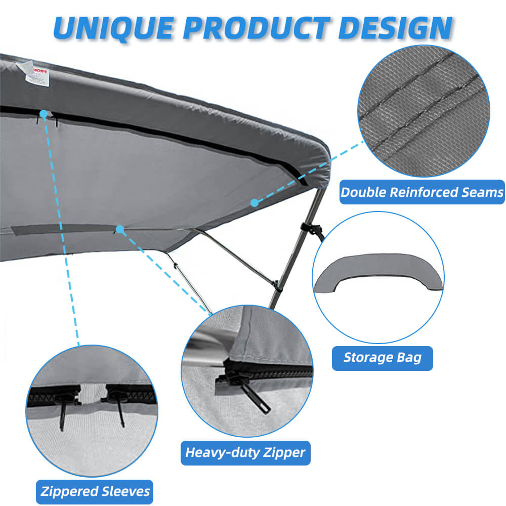 Zenicham 600D 4 Bow Bimini Top For Boat 8 Sizes(without frame)