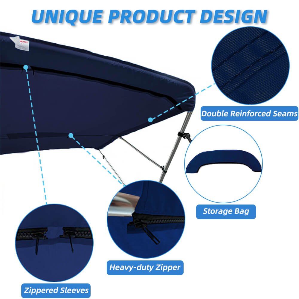 Zenicham 600D 4 Bow Bimini Top For Boat 8 Sizes(without frame)