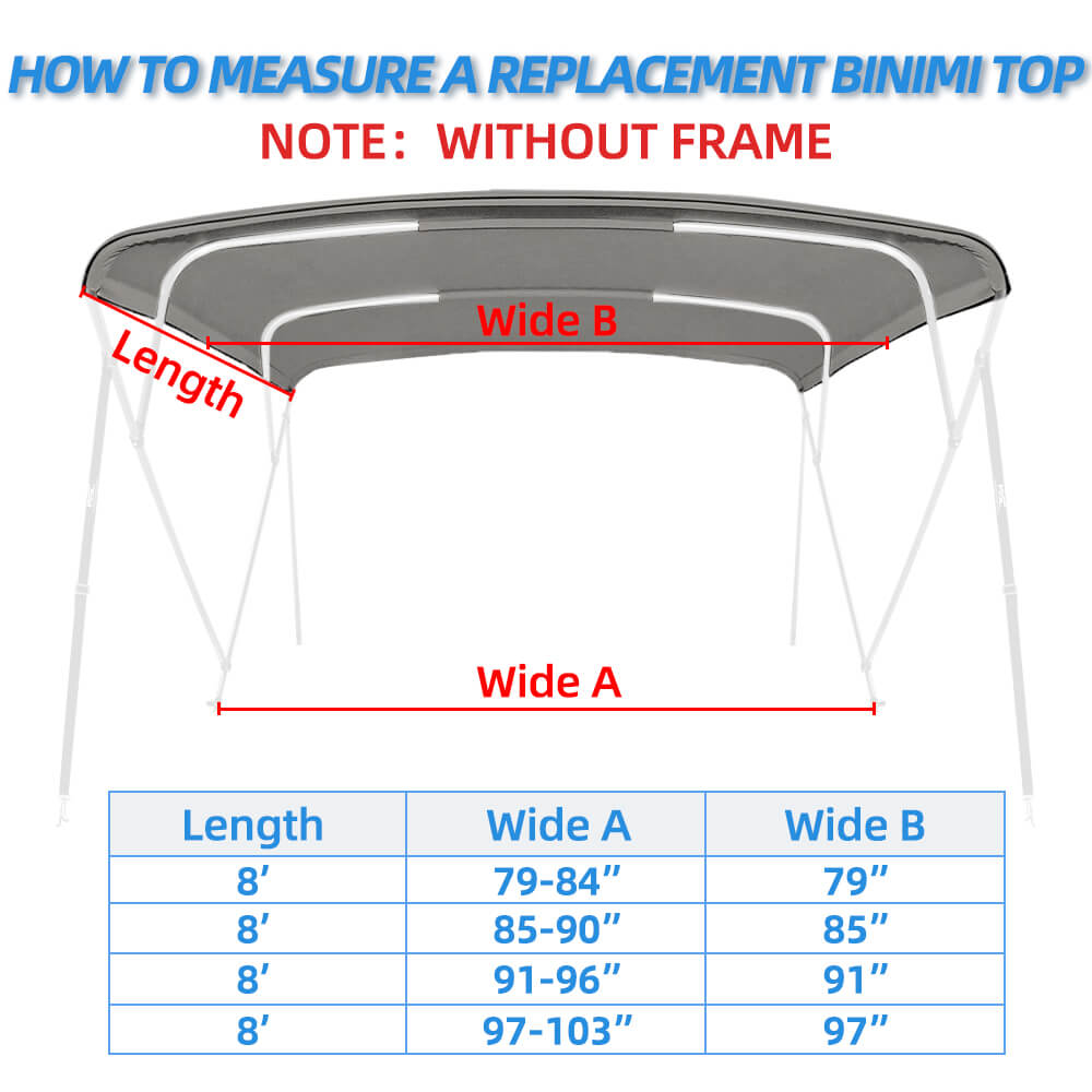 Zenicham 600D 4 Bow Bimini Top For Boat 8 Sizes(without frame)